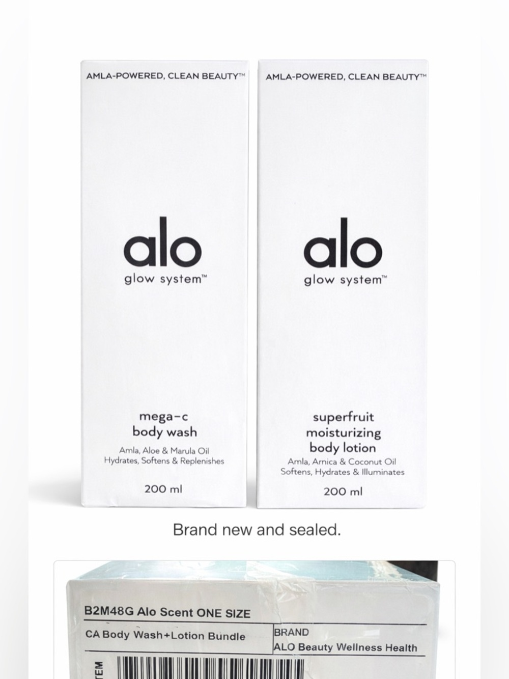 ALO Glow System Body Wash + Lotion Bundle Mega-C + Superfruit 200ml NEW Sealed